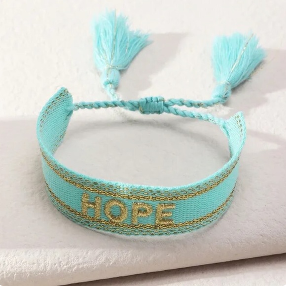 Hope Bohemia Embroidery letter tassel Bracelet handmade Adjustable Rope - Picture 4 of 7